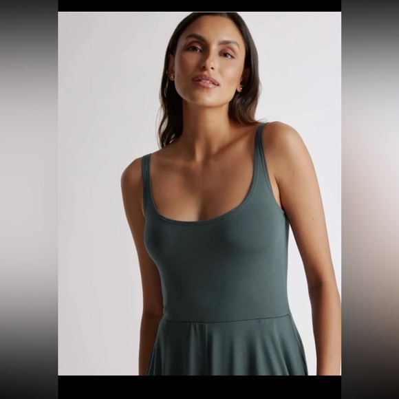 NWT QUINCE Tencel Jersey Fit & Flare Dress in Dark Olive
 size Small - Picture 2 of 12